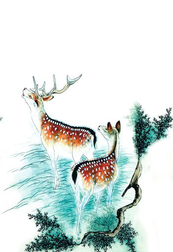 490203-原创水墨小鹿休息华亿平台