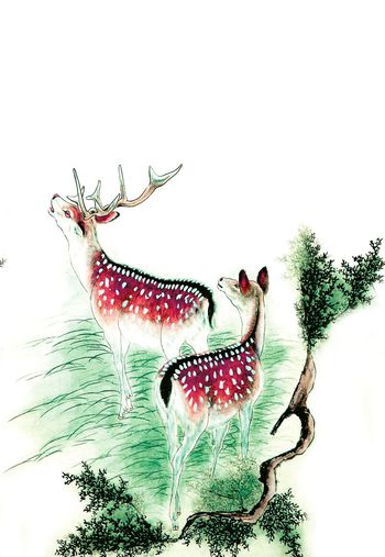 490204-原创水墨小鹿休息华亿平台