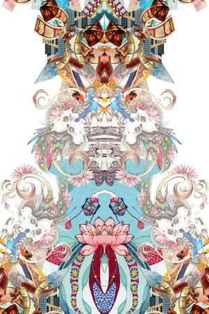 抽象复古图案印花华亿平台图片