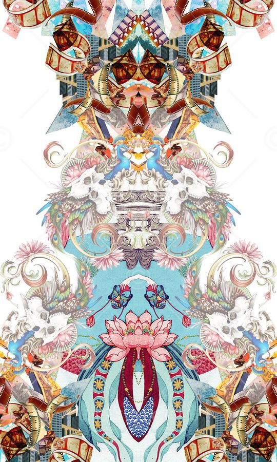 抽象复古图案印花华亿平台图片