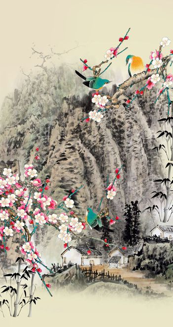 490393-中国风国画山水花鸟图