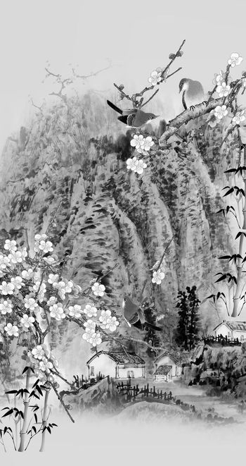 490394-中国风国画山水花鸟图