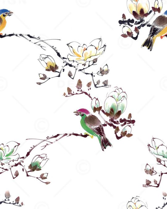 传统花鸟印花华亿平台图片