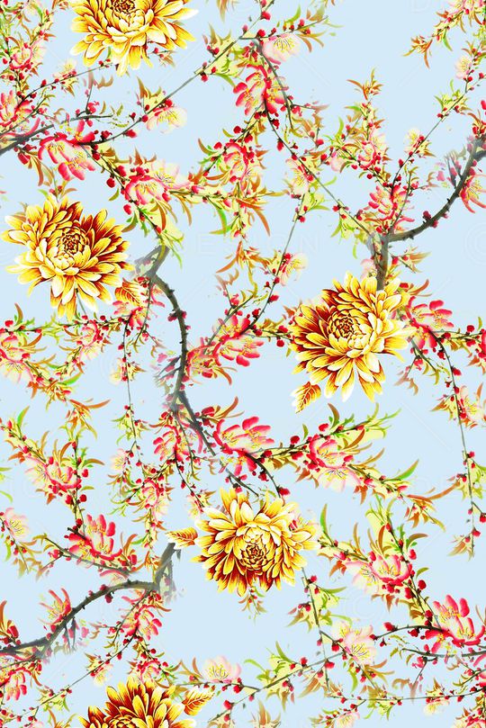 中国风 欧美 古典 复古 手绘 花卉印花华亿平台图片