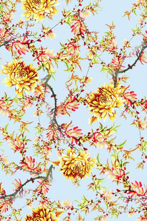 中国风 欧美 古典 复古 手绘 花卉印花华亿平台图片