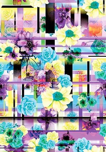 490775-原创时尚大牌几何方格花卉