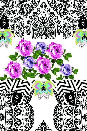 手绘 花卉 定位印花华亿平台图片