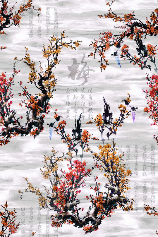 水彩  写意 中国风印花华亿平台图片