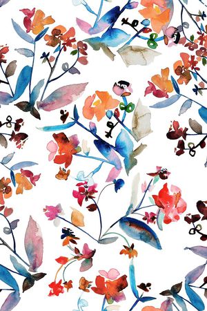 抽象水彩花草印花华亿平台图片
