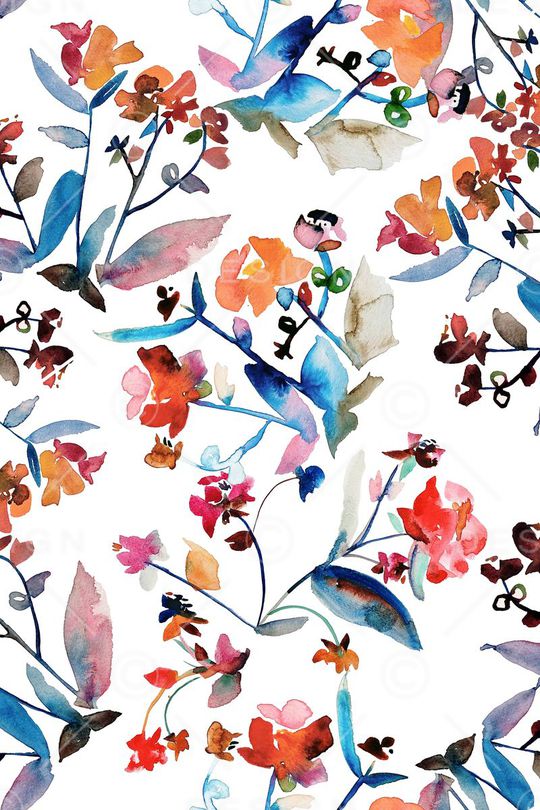 抽象水彩花草印花华亿平台图片