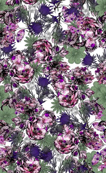 491994-欧美流行时尚手绘叶子花卉女装连衣裙