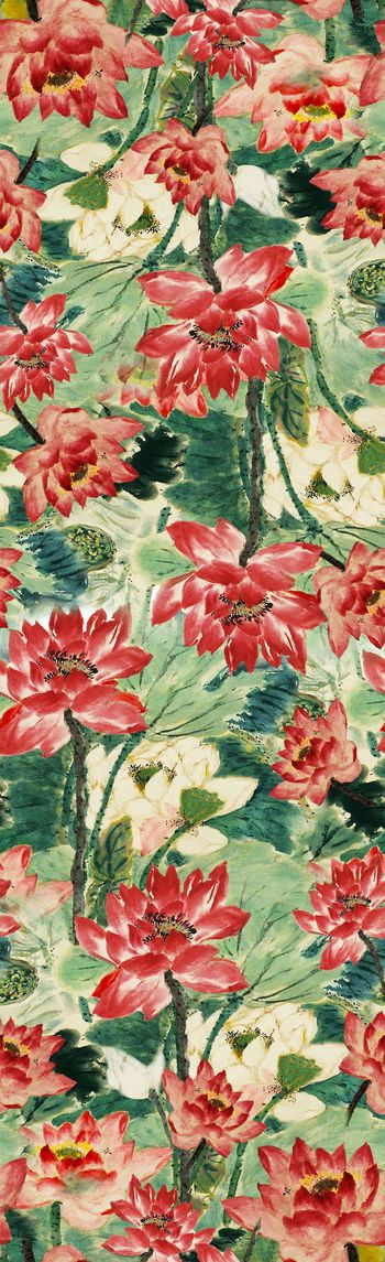 492121-中国风围巾，长丝巾，水墨荷花围巾