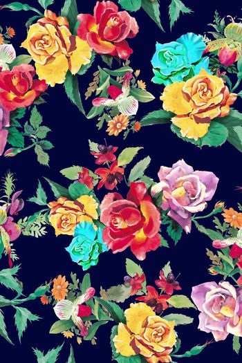 492188-手绘 水彩 红黄蓝三色花卉