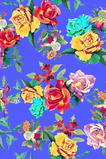 492191-手绘 水彩 红黄蓝三色花卉