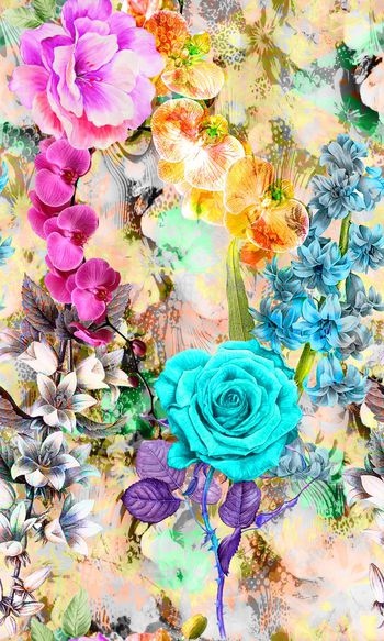 492899-流行时尚手绘花卉梦幻底纹印花  -