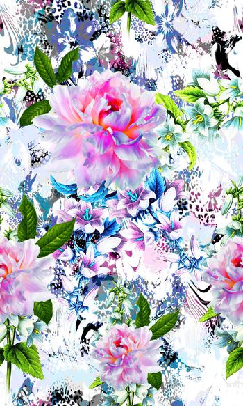 492934- 流行时尚手绘花卉梦幻底纹印花  