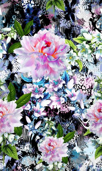 492935- 流行时尚手绘花卉梦幻底纹印花 