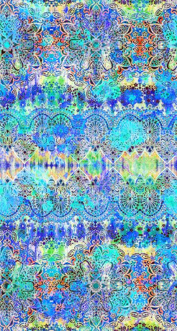 493627- 流行时尚梦幻几何花卉印花 -彩色