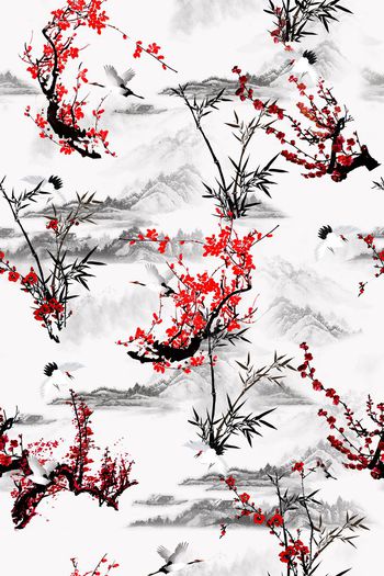 493933-清新中国风水墨梅花仙鹤女装图