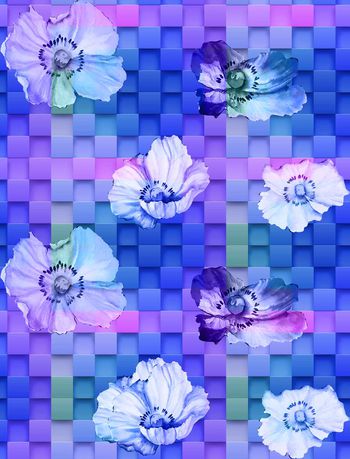 494392-流行时尚手绘彩色方块花卉印花-色彩