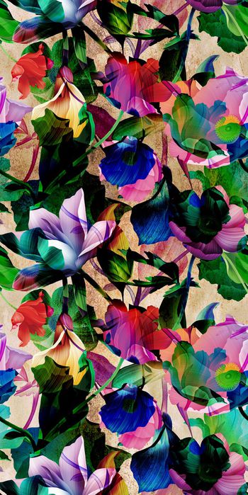 494573- 欧美流行时尚手绘怀旧花卉 女装连