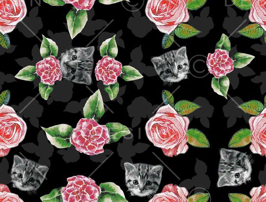 可爱猫头印花华亿平台图片