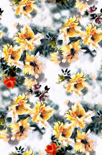 496117-手绘 水彩 花卉 女装 数码印花女