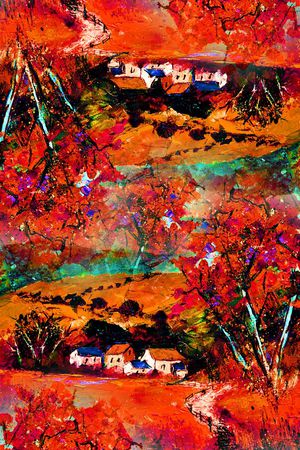 风景油画风印花华亿平台图片