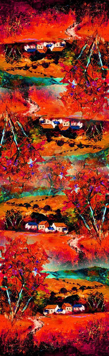 496721-风景画长丝巾，油画风景长丝巾