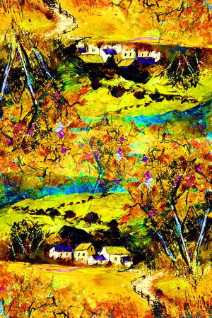 风景油画风印花华亿平台图片