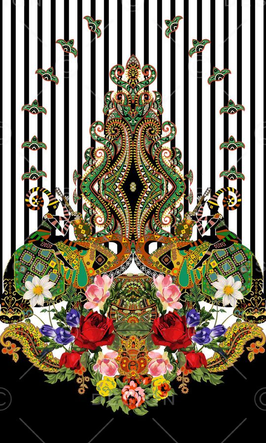 手绘  定位 民族 欧美 印度 花卉印花华亿平台图片