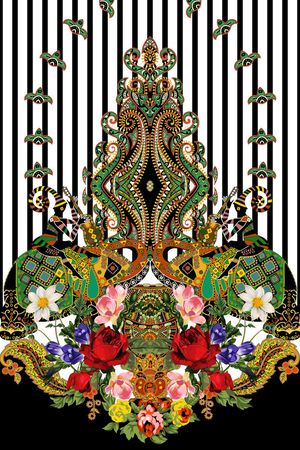 手绘  定位 民族 欧美 印度 花卉印花华亿平台图片