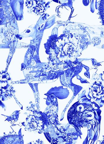 497179-中国风东方元素艺术手绘效果动物鹿公