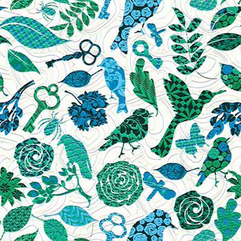 497897-原创大牌小鸟钥匙叶子几何花卉