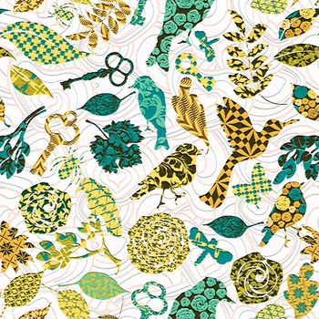 497898-原创大牌小鸟钥匙叶子几何花卉