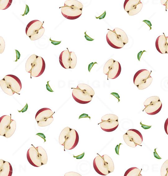 半边苹果、红苹果、苹果、绿叶、树叶、果叶印花华亿平台图片