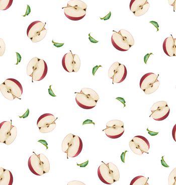 497904-水果系列－半边红苹果嫩绿的树叶