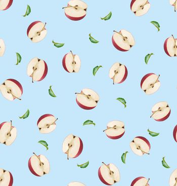 497905-水果系列－半边红苹果嫩绿的树叶