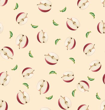 497906-水果系列－半边红苹果嫩绿的树叶