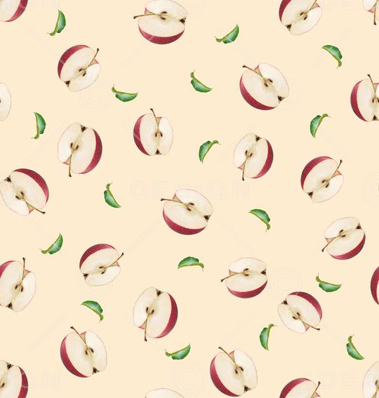 半边苹果、红苹果、苹果、绿叶、树叶、果叶印花华亿平台图片