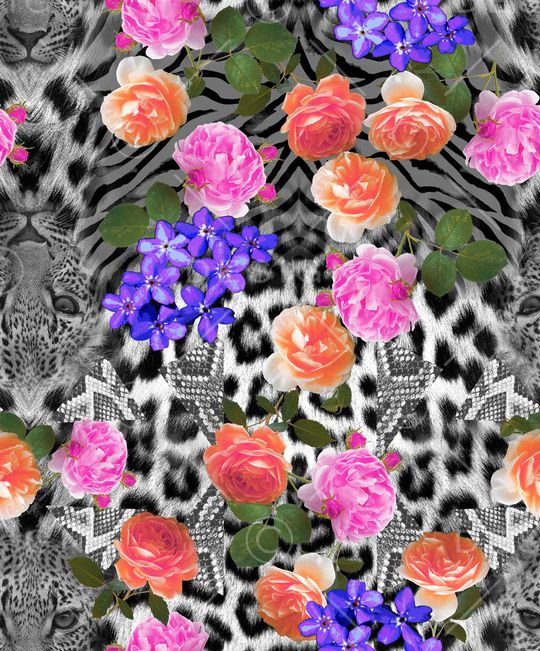 动物纹鮮花混搭印花华亿平台图片