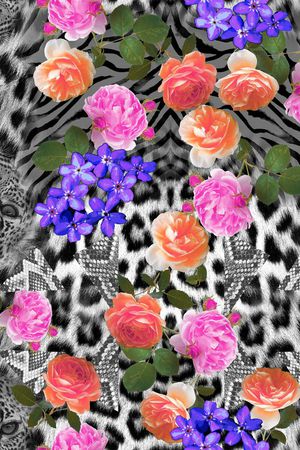 动物纹鮮花混搭印花华亿平台图片