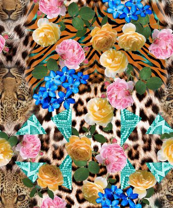 498229-动物纹鮮花混搭 