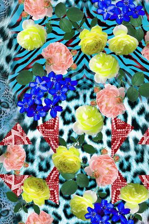 动物纹鮮花混搭印花华亿平台图片