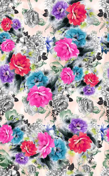 499319-欧美流行时尚水墨花卉花朵组合