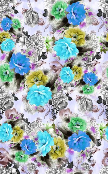 499320-欧美流行时尚水墨花卉花朵组合