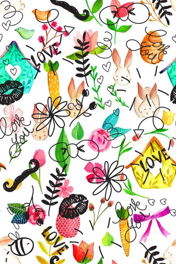 499534-韩式卡通水彩画-兔子