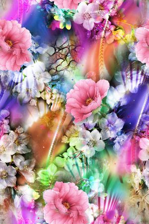 满底手绘炫彩花卉印花华亿平台图片