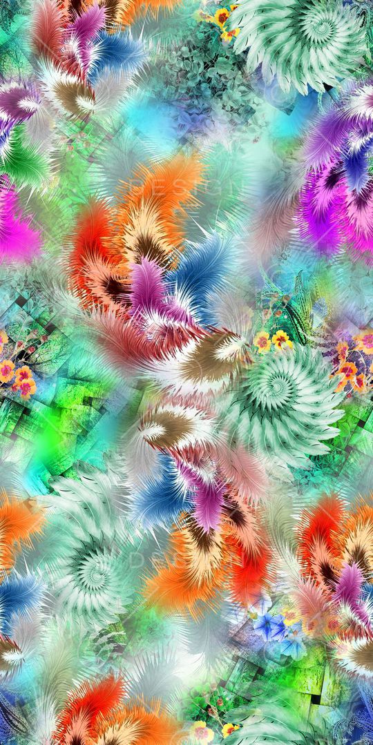 抽象羽毛花卉满底印花华亿平台图片