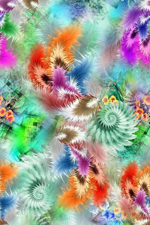 抽象羽毛花卉满底印花华亿平台图片